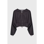 its basic Kadın Siyah Renk w5-1 Bol Kesim Örme Esnek Kumaş Oversize Fermuarlı Sweatshirt