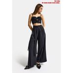 it's basic Kadın Siyah w5 Palazzo Fit Özel Kumaş Kemer Detaylı Tasarım Pantolon
