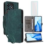 IUQXU Oukitel C51 için Cüzdan Telefon Kılıfı Ekran Koruyucu [RFID Engelleme] Deri Flip Kart Tutucu Kickstand Bileklik Kadın Erkek Cep Telefonu Kılıfı Oukitel C 51 OukitelC51 Yeşil