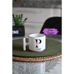 Ivart Kişiye Özel P Harf ve Isim Baskılı Premium Porselen T Kulplu Kupa Bardak-Nescafe&latte Fincanı-Motto - 001 - Beyaz - 300 ml