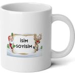 Ivart Yılbaşı Temalı Kişiye Özel Noel Baba Geyik Baskılı Premium Porselen kupa bardak - 001 - Beyaz - 300 ml
