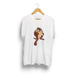IvırZıvır Unisex Beyaz Oversize Tazmanya Canavarı Baskılı T-shirt 31219-13