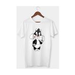 IvırZıvır Unisex Beyaz Sylvester Baskılı T-shirt ŞB-02