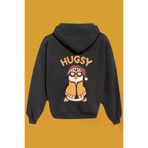 IvırZıvır Unisex Siyah Hugsy Sırt Baskılı Sweatshirt SB-349