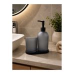 IVORY Modern Banyo Seti Sıvı Sabunluk Diş Fırçalık Mat Cam Dekoratif Lavabo Seti