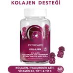 Ivybears Çiğnenebilir Kolajen Vitamin - Tip 1 - Tip 3 - Hyaluronik Asit - Vitamin B2 30 Günlük - 60 Tablet - Ahududu