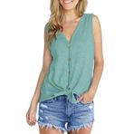 IWOLLENCE Kadın Gevşek Henley Bluz Kolsuz Düğme Aşağı T Shirt Kravat Ön Düğüm Üstler, 02 Mavi-yeşil, XXL