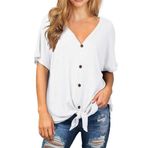 IWOLLENCE Kadın Waffle Örgü Tunik Bluz Kravat Düğüm Kısa Kollu Henley Üstleri Bol Kesim Yarasa Kanadı Gömlekleri, 02 Beyaz, X-Large