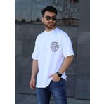 İxir Baskılı Erkek Oversize Tişört Beyaz Parmak İzi
