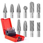 Iyalezirk 10 Pcs Carbide Burr Set 1/4 Inch Shank, Double Cutting Burr for Milling, Carving, Engraving, Deburring, Drilling Wood
