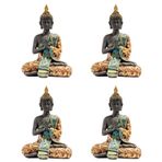 Iyalezirk 4X Tayland Buda Heykeli Reçine Budizm Heykeli El Yapımı Hindu Feng Shui Heykelcik Meditasyon Ev Dekorasyonu Süsleme