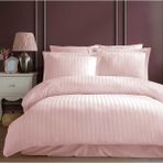 İyi Geceler İstanbul Stripe Saten Çift Kişilik Nevresim Takımı - Somon - 200 x 220 cm