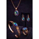 İyyakee Kadın Bakır Bileklik Yüzük Küpe Kolye Takım Seti Doğal Mistik Topaz Oval Model Bakır Set