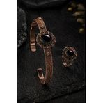 İyyakee Kadın Bakır Bileklik Yüzük Set Doğal Siyah Oniks Taşlı Otantik Model Set