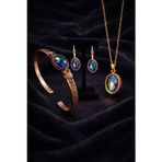 İyyakee Kadın Bakır Küpe Bileklik Kolye Takım Seti Doğal Mistik Topaz Taşlı Oval Model Set