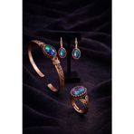 İyyakee Kadın Bakır Küpe Bileklik Yüzük Takım Seti Doğal Mistik Topaz Taşlı Oval Model Set