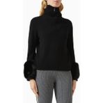 Izaak Azanei Zip-Up Faux Cuff Sweater, Siyah Şık ve Lüks Kadın Yün-Kaşmir Kazak - XS