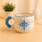 İzart Katmerli Boncuk Kulp Yıldız Nazar Desenli El Işlemeli Seramik Kupa - Mavi - 250 ml