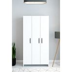 İzco Design Beyaz 3 Kapaklı Raflı ve Askılıklı Gardırop – Modern Fonksiyonel Dolap | Kıyafet ve Depolama Dolabı