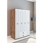 İzco Design Bohem Model 4 Kapaklı 2 Çekmeceli Gardırop - Mdf Membran Kapak | 180 cm Çok Amaçlı Elbise Dolabı - Atlantik Çam