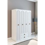 İzco Design Bohem Model 4 Kapaklı 2 Çekmeceli Gardırop - Mdf Membran Kapak | 180 cm Çok Amaçlı Elbise Dolabı - Beyaz