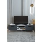 İzco Design Model Efes TV Ünitesi 150 cm – 2 Kapaklı Raflı Beyaz Gövde TV Sehpası | Antrasit TV Konsolu | Televizyon Ünitesi - Antrasit - Beyaz