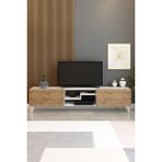 Izco Design Model Z Tv Ünitesi 150 cm Dekoratif Raflı Iki Kapaklı Tv Sehpası Beyaz-Antrasit Renk - Beyaz - Atlantik Çam