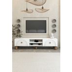 izcodesign Bohem 150 cm Beyaz Raflı TV Ünitesi – MDF Membran Kapaklı Modern TV Sehpası | Televizyon Konsolu
