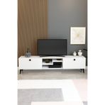 izcodesign Model Z 150 cm Beyaz TV Ünitesi – Dekoratif Raflı İki Kapaklı Modern TV Sehpası | Televizyon Konsolu