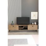 izcodesign Model Z 150 cm Çam TV Ünitesi – Dekoratif Raflı İki Kapaklı Modern TV Sehpası | Televizyon Konsolu