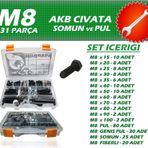 İzeltaş 231 Parça M8 Akb Civata Somun ve Pul Seti Anahtar