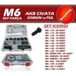 İzeltaş 407 Parça M6 Akb Civata Somun ve Pul Seti Anahtar