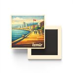 İzmir - Kordon - Baskılı Buzdolap Magneti Kare - 9x9 cm