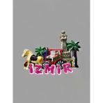 İzmir Polyester Kabartmalı Magnet 9X7 Cm Dekoratif Hediyelik Buzdolabı Süsü (Kod:1372) Pembe