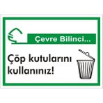 İzmir Serifgari Çevre Bilinci / Çöp Kutularını Kullanınız Galvaniz Uyarı Levhası 25 x 35 cm