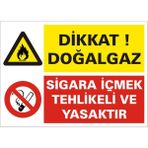 İzmir Serifgari Dikkat Doğal Gaz / Sigara İçmek Tehlikeli Ve Yasaktır 2.6 mm PVC Uyarı Levhası 17,5 x 25 cm