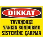 İzmir Serifgari Dikkat Tavandaki Yangın Söndürme Sistemine Çarpma Galvaniz Uyarı Levhası 35 x 50 cm