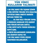 İzmir Serifgari Yük Vinci Kullanım Talimatı Galvaniz Uyarı Levhası 35 x 50 cm
