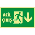 İzmir Serigrafi Fotolümen Acil Çıkış (Aşağı) 2.6 mm PVC Uyarı Levhası 15 x 30 cm