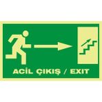 İzmir Serigrafi Fotolümen Acil Çıkış / Exıt (Sağ Yukarı Merdiven) 2.6 mm PVC Uyarı Levhası 15 x 30 cm