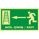 İzmir Serigrafi Fotolümen Acil Çıkış / Exıt (Sol Dik Merdiven) 2.6 mm PVC Uyarı Levhası 15 x 30 cm