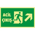 İzmir Serigrafi Fotolümen Acil Çıkış (Sağ Yukarı) 2.6 mm PVC Uyarı Levhası 15 x 30 cm