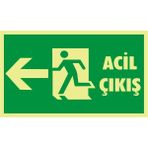 İzmir Serigrafi Fotolümen Acil Çıkış (Sol) 2.6 mm PVC Uyarı Levhası 15 x 30 cm