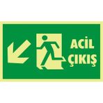 İzmir Serigrafi Fotolümen Acil Çıkış (Sol Aşağı) 2.6 mm PVC Uyarı Levhası 15 x 30 cm