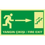 İzmir Serigrafi Fotolümen Yangın Çıkış / Fıre Exıt (Sağ Yukarı Merdiven) 2.6 mm PVC Uyarı Levhası 15 x 30 cm