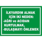 İzmir Serigrafi İlkyardım Almak İçin İki Neden: Ağrı ve Acıdan Kurtulmak, Bulaşmayı Önlemek Galvaniz Uyarı Levhası 25 x 35 cm