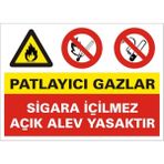 İzmir Serigrafi Patlayıcı Gazlar Sigara İçilmez Açık Alev Yasaktır 2.6 mm PVC Uyarı Levhası 17,5 x 25 cm