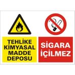 İzmir Serigrafi Tehlikeli Madde Deposu Sigara İçilmez Galvaniz Uyarı Levhası 17,5 x 25 cm