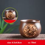 J2 Tarzı Retro Mor Kil Ejderha Desen Çay Kase Zhu Çamur Çay Fincanı El Yapımı Kabartma Ejderha ve Phoenix Çay Bardağı Taşınabilir Ana Fincan Çay Seti (Yurt Dışından)