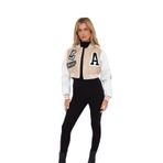 J5Fashion Suni Deri Kırpılmış Kontrast Varsity Bomber Ceket, bej, 10